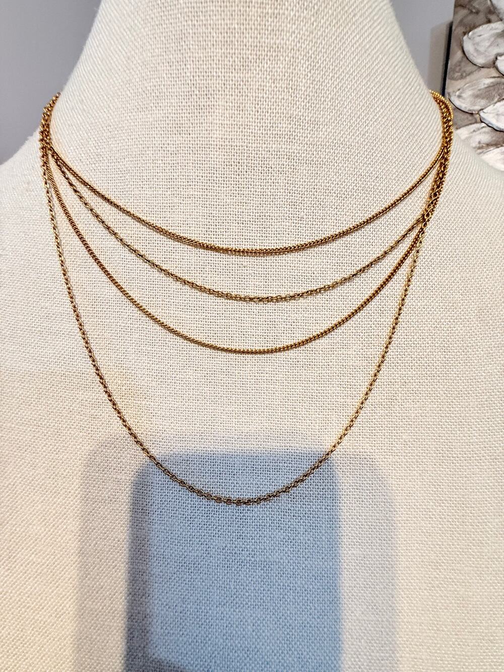 Vintage Layered Chain Necklace 16”-22” Gold Tone